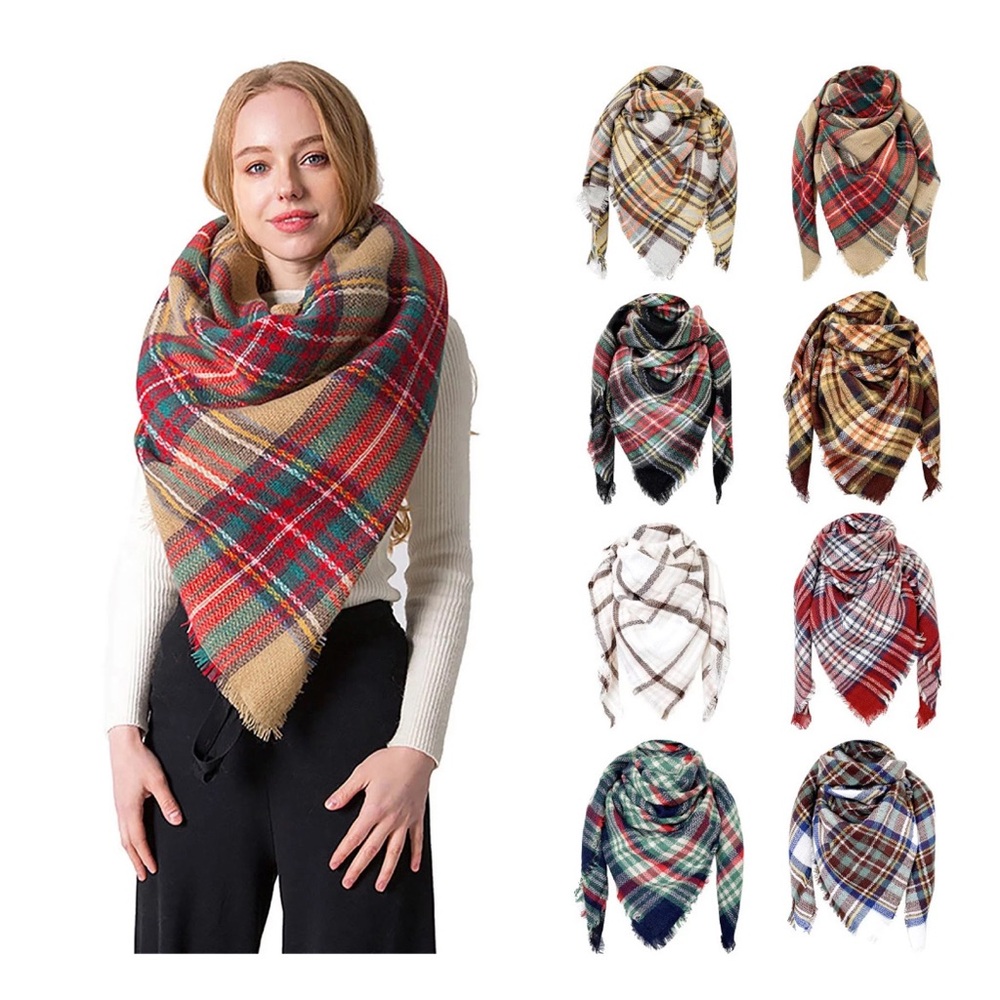 WOMEN’S AUTUMN AND WINTER CHRISTMAS WARM CASUAL SOLID PLAID LONG SCARF🧣